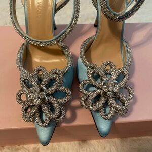 MACH & MACH Light Blue Heels with Silver Floral Details